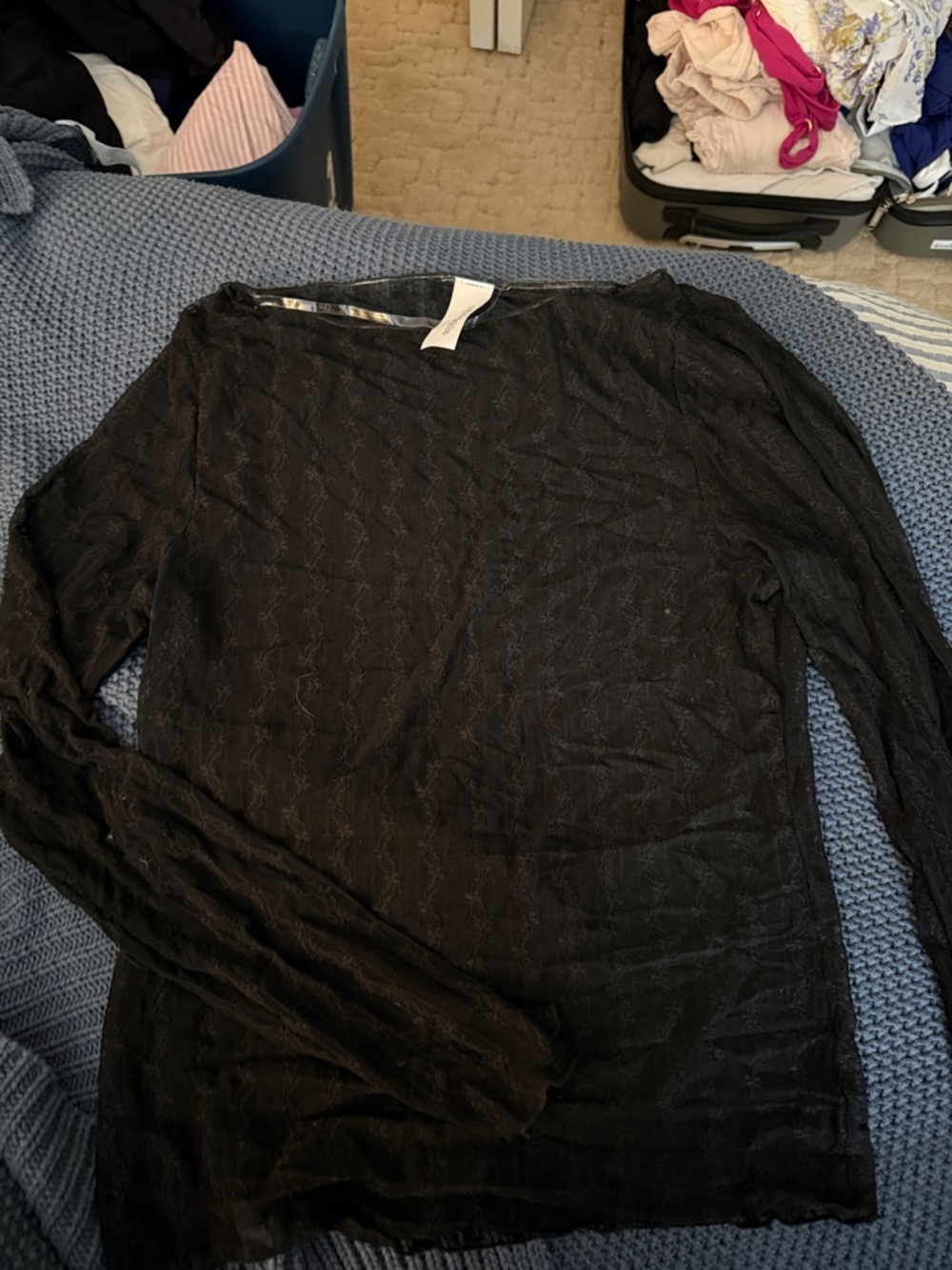 wild fable Black Long-Sleeve Textured Sheer Top